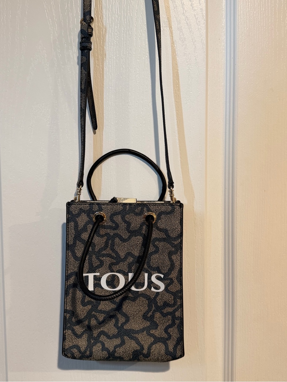 TOUS Black Patterned Crossbody Tote with White Logo